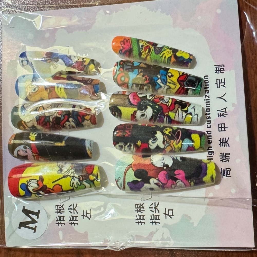 Mickey & Friends Cartoon Press On Nails Medium Coffin False Nail Tips